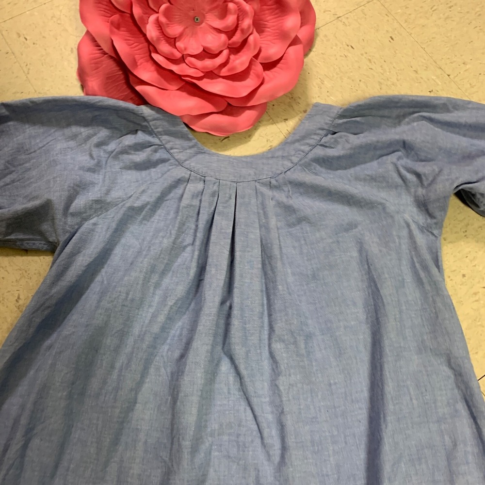 GO SOFTLY Patio Womens Sz L Blue Embroidered Applique Zebra Short Sleeve‎ Dress - Picture 7 of 10